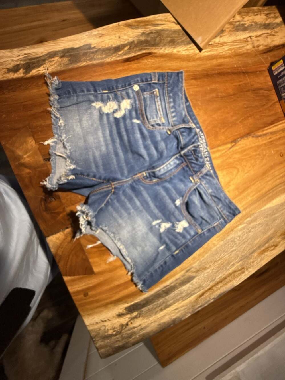American Eagle Outfitters Super Stretch Denim Shorts Size 10 Blue Distressed